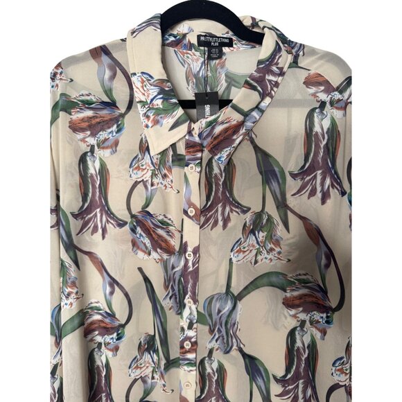 NWT PrettyLittleThing Plus 22 Sheer Floral Button-Up Blouse - Picture 6 of 15